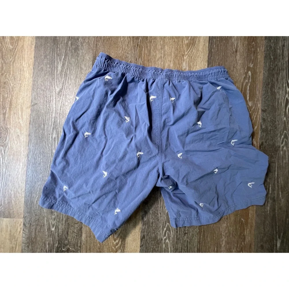 Cremieux Swim Trunks Mens Large Blue Shark Embroidered Drawstring Mesh Lined